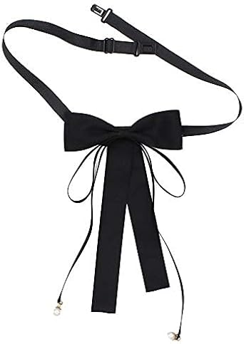 FASELE JKQBUX Elegant Bow Tie for Women Girls,Ladies Party Long Pre Adjustable Pearl Bow Tie Necktie Bowtie female ribbon Women Ties Black