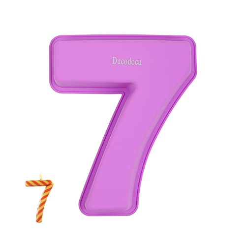 Ducodocu Large Silicone Number Cake Mould 3D Novelty Cake Pan DIY Baking Mold for Birthday Anniversary Number of 7