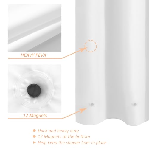 Image of Mrs Awesome White Clawfoot Tub Shower Curtain or Liner with 12 Magnets - Free 36 Hooks Included, Waterproof PEVA, 180 inch x 70 inch, White