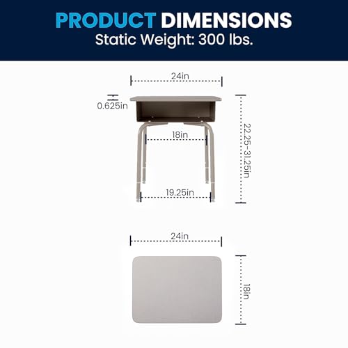 Image of Flash Furniture Billie Student Desk - Gray Granite Open Front School Desk - Silver Metal Frame - 24 inchW x 18 inchD Adjustable Height, Durable for School or Remote Learning