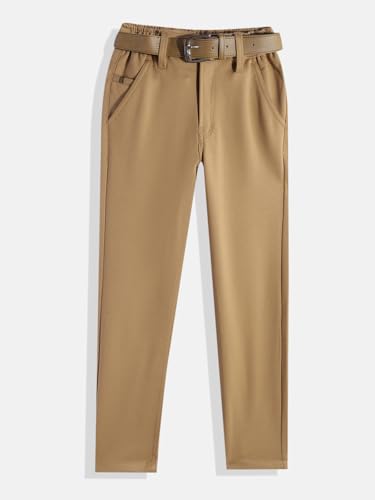 Image of CAVIO Boys Stretchable Solid Regular Fit Trousers with Belt