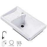bac a laver ceramique avec grille ADAPTÉ À DE MULTIPLES USAGES : L'évier de buanderie présente un design moderne minimaliste et blanc pur qui s'harmonise avec différents styles de décoration intérieure. Il convient non seulement aux cuisines et salles de bain, mais aussi aux espaces commerciaux tels que les studios, les cafés, les restaurants, les bars et les pâtisseries.