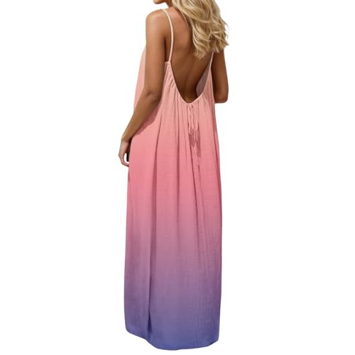 Image of HTHLVMD Backless Cami Dress Summer Dresses for Women 2026 Spaghetti Strap Dresses Womens Solid Color Backless Cami Dress