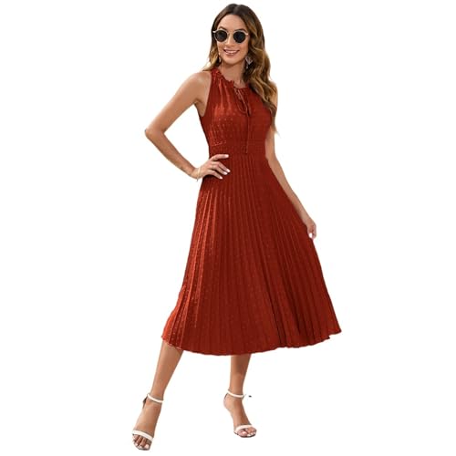 Robe d'été midi légère col en V pour femme adepte de style décontracté