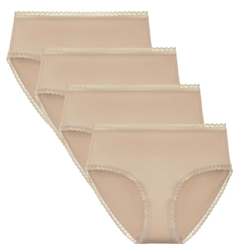 Women's Hi Cut Cotton Underwear Lace Trim Brief Breathable Comfort High-Waisted Panties Multipack