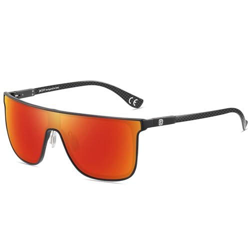 Image of DUCO Trendy Square Sunglasses for Men Women Flat Top Shield Shades Oversized Carbon Fiber Polarized Sun Glasses DC8209
