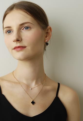 Unique Earrings for Women Trendy, 14K Gold Plated Four Leaf Clover Heart Butterfly Stud Dangle Earrings, Black Onyx White Huggie Earrings Birthday Christmas Valentine's Day Jewelry Gifts4