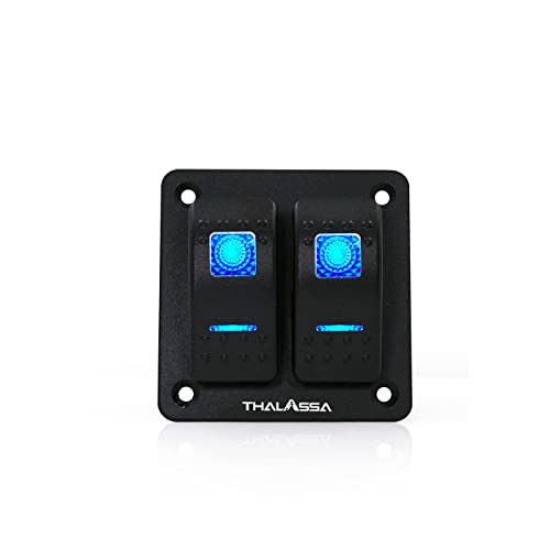 THALASSA 2 Position On-Off Rocker Switch Panel, DC 12V/24V LED Lighted Switches, 10-20 Amps for Boat, Marine, Car, Truck, RV, Van, Caravan, Camper, Motorhome