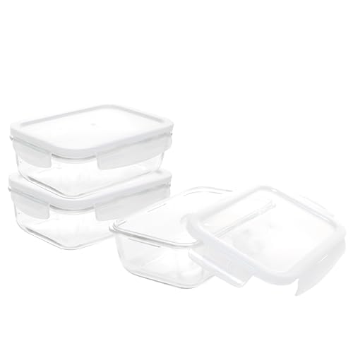 Image of Cutting EDGE 1040ml Rectangular Borosilicate Glass Food Container(Set of 3) | Lunch box, dry food storage, meal storage, refrigerator use, Transparent container, household kitchen, for food Preparation