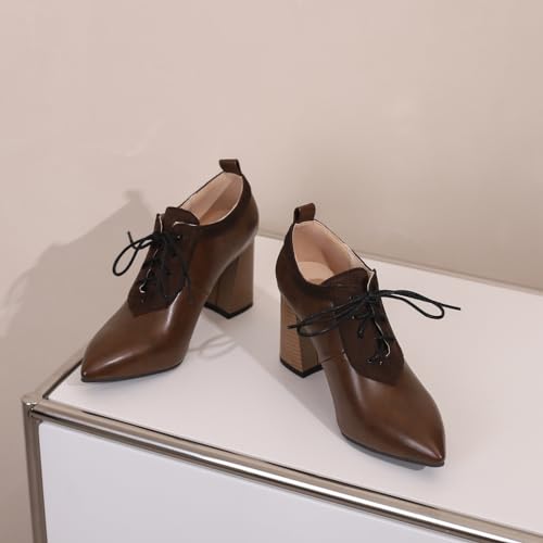 Pointed Toe Chunky High Heels Pumps Shoes for Women Lace Up Work Office Stacked Heeled Dress Shoe4