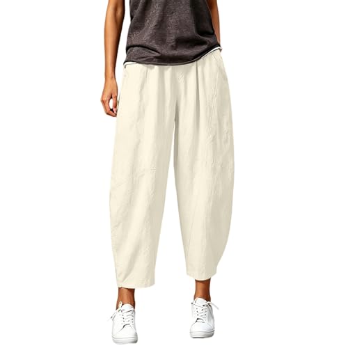 Pantalon en lin coupe large femme : vêtement d'été léger taille haute