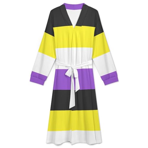 Non-binary Flag Soft Robe Long Sleeve Bathrobes V Neck Sleepwear Spa Robes with Belt Men Woman3