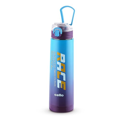 Image of CELLO Puro Steel-X Race Insulated Water Bottle for Daily Use 900 ml Blue Pink | Stylish Colorful Easy Press Open Leak Proof Inner Steel Water Bottle for School, College, Travel, Biking & Office