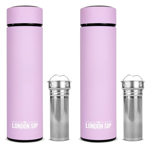 London-Sip-Multi-Purpose-Travel-Mug-and-Tumbler-Fruit-Infused-Flask-Hot-and-Cold-Double-Wall-Stainless-Steel-Thermos-with-Extra-Long-Infuser-Gentle-Lilac-Pack-of-2 London Sip Multi-Purpose Travel Mug and Tumbler Fruit Infused Flask Hot and Cold Double Wall Stainless Steel Thermos with Extra-Long Infuser, Gentle Lilac, Pack of 2 - Image 1