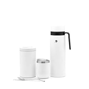 BALIBETOV Yerba Mate Bekerset – Moderne Yerba Mate Kalebas, Thermoskan, Yerba Mate-Container (Yerbero), Bombilla (Mate-Rietje) en Reinigingsborstel – 304 18/8 Roestvrij Staal (Wit)
