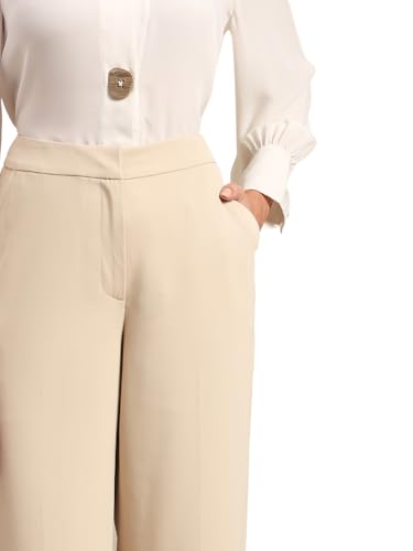 Image of VERO Moda Women's Relaxed 'Desk-to-Dinner' Straight Fit High Rise Stretch Formal Trousers | Formal Pants for Women