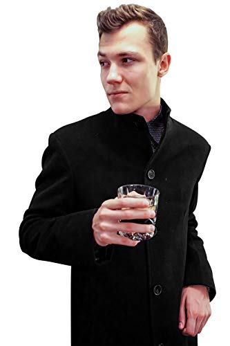 Cashmere Boutique 100% Pure Cashmere Hip Length Men Car Coat– Single Breasted, Polyester Satin Lining, Soft & Warm - Black2