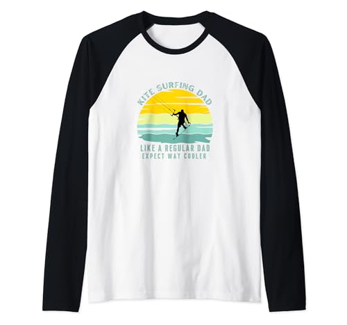 Uomo Kite Surfing Dad - Amante Kitesurf per Padre Kitesurfer Maglia con Maniche Raglan