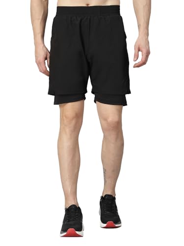 Image of CHKOKKO Double Layered Gym Shorts for Men Workout | Compression Inner Layer with Pockets Across Inner Outer and Back | Dry Fit Sports Athletic wear for Running Jogging or Training
