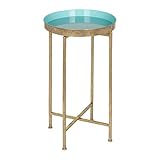 Kate and Laurel Celia Round Foldable Tray Accent Table, 14' x 14' x 25.75', Light Teal and Gold, Modern Minimalist Design and Magnetic Tabletop