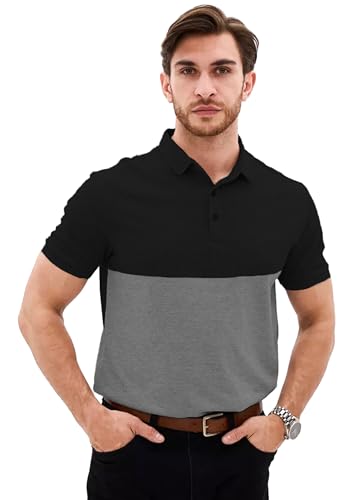 Image of LEOTUDE Men's Honeycomb Nylon Regular Fit Plain Polo T-Shirt