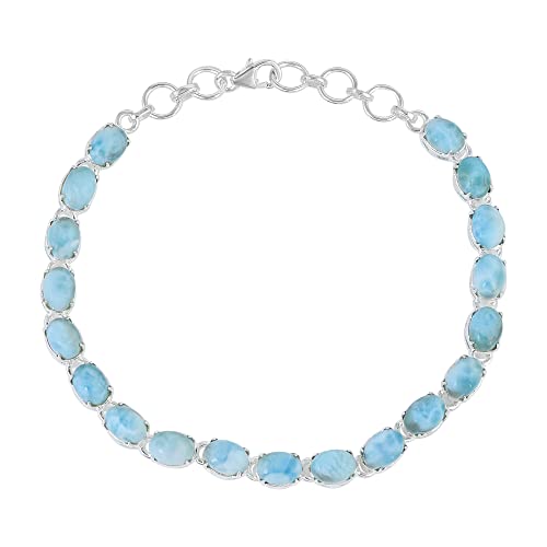 Bracelet rivière Larimar argent pour femme bijou ajustable pierres bleues ovales 6x4mm