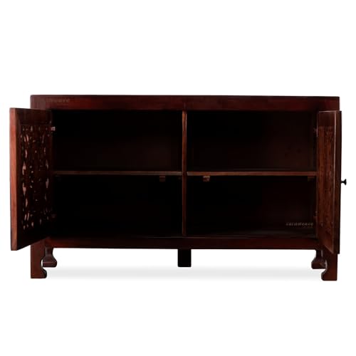 Image of Yepa Wooden Sideboard Cabinet for Living Room | Handcrafted Solid Wood Storage Cabinet with Carved Doors | Crockery Cabinet for Home | Crockery Furniture for Home (Mahogany)