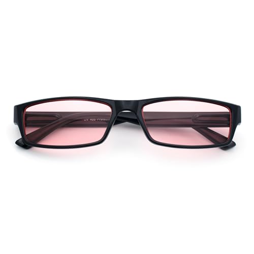 SA106 Mens Hippie Hustler Color Lens Narrow Rectangular Black Frame Sunglasses Pink Lens