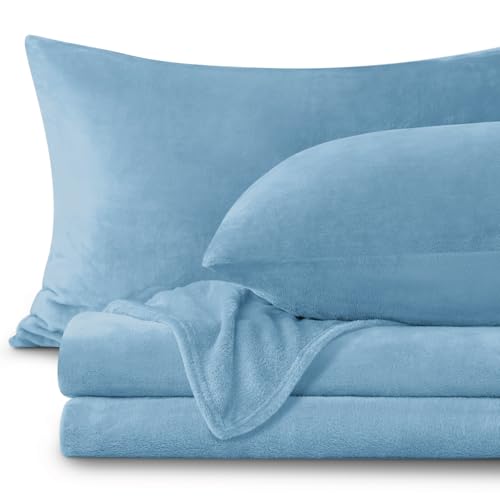 Image of BEDELITE Flannel Sheets Full Size Forever Blue - Super Soft Fleece Sheets Set Fluffy Extra Plush, 4 Piece(Include Fitted Sheet, Flat Sheet, 2 Pillowcases)