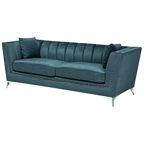 Beliani Sofa aus Samtstoff Blau-Grün 3-Sitzer modernes Wohnzimmer-Sofa Gaula – Bild 5