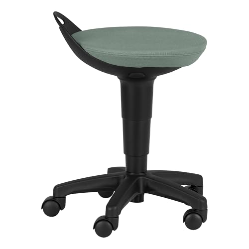 Image of Rolling Adjustable-Height Padded Stool - Faded Denim