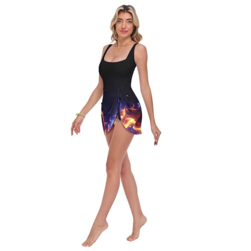 Traje de baño para mujer Fire Flame azul y rojo de dos piezas 2