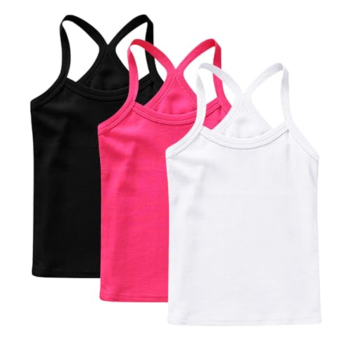 Image of Multicolor 3 Pack Girls Vest 100% Cotton Summer Top Sleeveless Undershirts Kids Soft Breathable Underwear Cami Vest Comfortable Loungewear Tank Tops Plain Solid Color Basic Layer Tops 8-9 Years