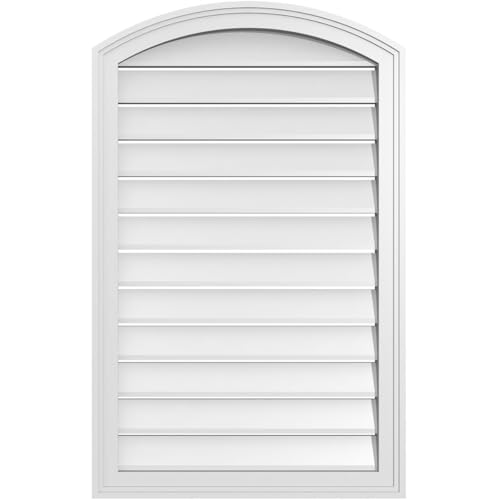 Ekena Millwork GVPAR24X3802SF Arch Top Surface Mount PVC Gable Vent, 24"W x 38"H, Factory Primed White