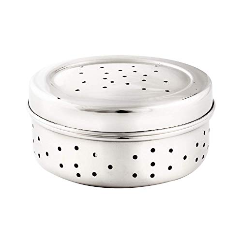 SVS ONLINE Stainless Steel Green Coriander Storage Box Curry Leaves Box Set, Sprouts with air Ventilation Food containers Silver Dabba Flat Box Steel Dabba (medium)