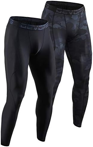 DEVOPS 2 Pack Men's Compression Pants Athletic Leggings (Small, Black/Camo Black)