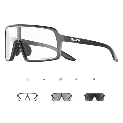 SCVCN Gafas Ciclistas Fotocromáticas con Protección UV 400, TR90 Negro