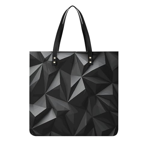Black Geometric Handbag Leather Tote Shoulder Bag Satchel Handbag with