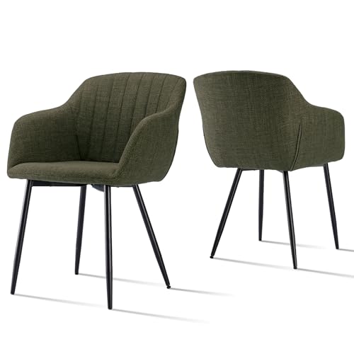 Goeurvant Lot de 2 Chaises Salle à Manger avec Accoudoirs, Chaises de Cuisine Modernes avec Pieds en Métal et Assise en Polyester pour Salon, Vert Herbe