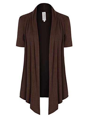 MixMatchy Women's Basic Short Sleeve Draped Open Front Cardigan Lightweight Summer Vest (S-3XL, Made in USA)