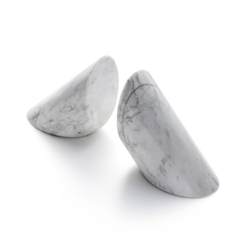 Fox Run 100% Natural Polished Marble Bookends, White, Set of 2, Angled - Image 2