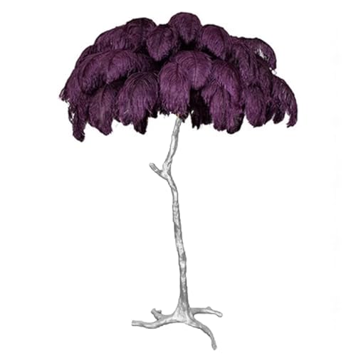 Elegante lámpara de pie de plumas de avestruz verde oscuro con base de resina plateada XANAYXWJ