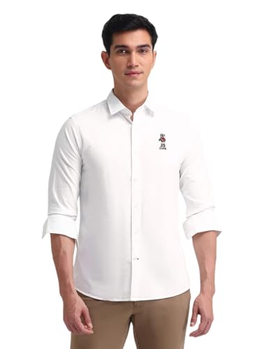 Image of U.S. Polo ASSN. Solid Tailored Fit Shirt for Men - 100% Cotton, Breathable & Comfortable, Full Sleeves Casual Shirt for Men