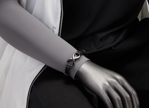 Pulsera de cuero negro con acero inoxidable miniatura 2