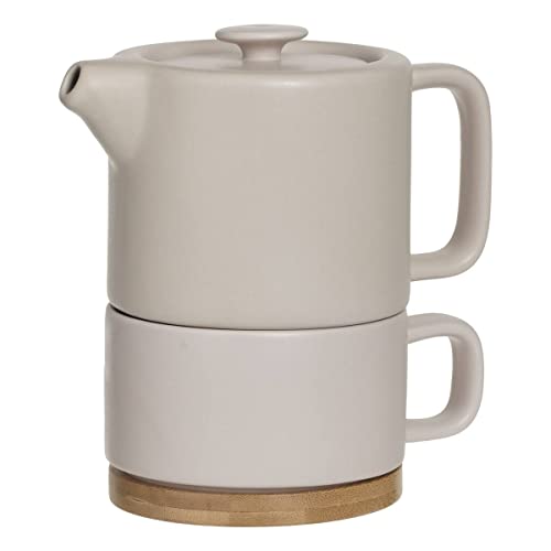 Secret de Gourmet - Théière Solitaire Nature Rose en céramique avec Tasse amovible intégrée