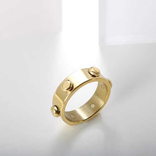 JINHUI Rings for Women, 18K Gold Plated Rivets Thick Women’s Stacking Rings for Wedding Anniversary, Statement, Friendship Classic3