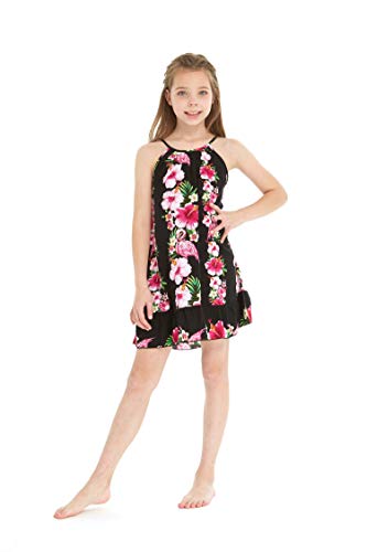 Girl Hawaiian Round Neck Dress in Pink Hibiscus Vine4