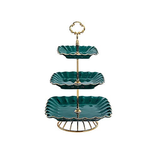 Cake Stand Cupcake Stands 3-Tier Ceramic Cake Stand Green Square Dessert Table Creative Cupcake Display Stand For Tea Party, Wedding And Birthday Cake Pastry Candy Display #TOP13