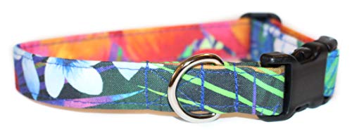 Tropical Dreams Dog Collar, Hawaii Inspired Designer Cotton Dog Collar, Adjustable Handmade Fabric Collars Hawaiian Shirt (S)