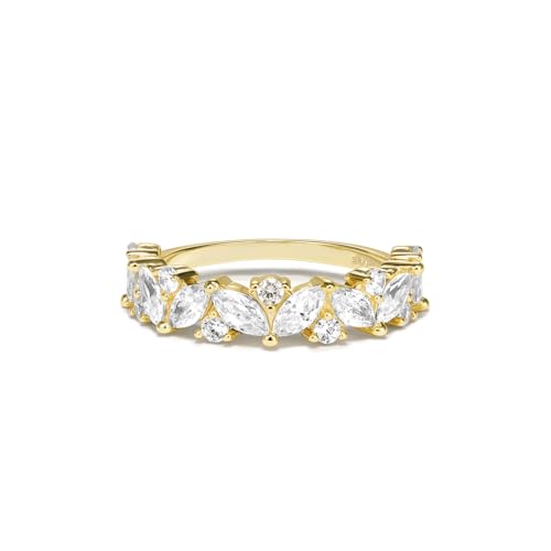 Aojun 14K Gold Filled CZ Simulated Diamond Wedding Band Ring Eternity Statement Promise Ring for Women